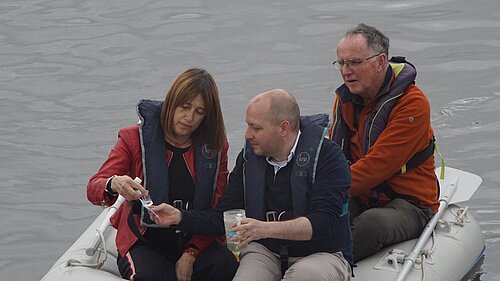 Cllr Sam Bennett with Jane Dodds MS water testing on the Tawe